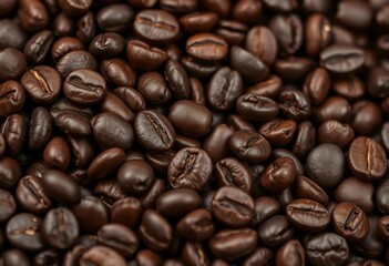 Fototapeta premium Dark roasted coffee beans close-up, rich aroma, coffee beans, rich