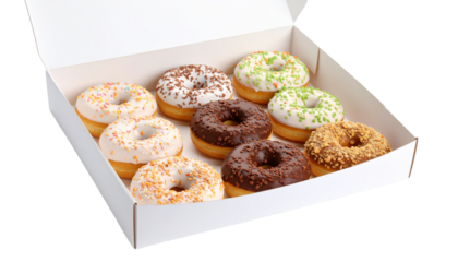 Donuts in box isolated on transparent background