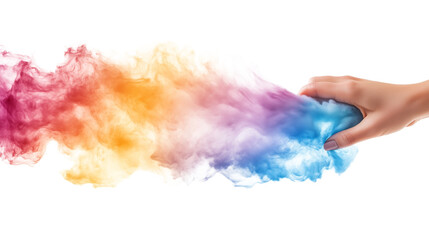 Fototapeta premium Hand Releasing Vibrant Colorful Powder Cloud Explosion