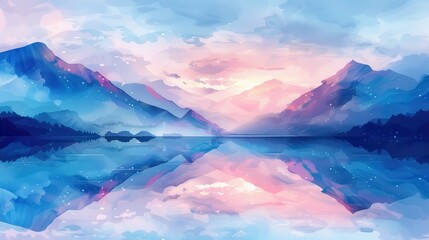 Mountain Lake Reflecting Colorful Pastel Sky at Sunset