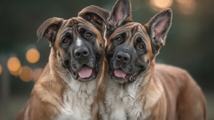 Obraz premium Playful Brown Dogs on Grass Happy Canines Outdoor Fun