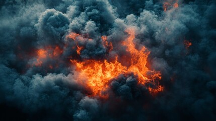 Fototapeta premium Dramatic juxtaposition: Ethereal smoke embraces fiery intensity in a surreal panorama