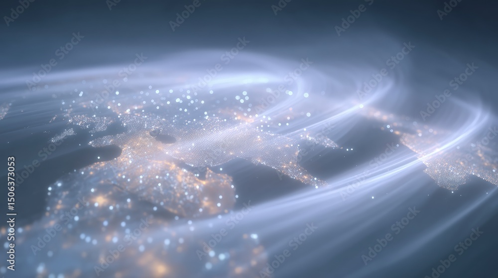 Poster global network abstract world map with light trails