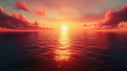 Fototapeta premium Oceanic grandeur: A vibrant sunset mirroring on the tranquil water surface