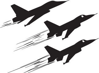 Silhouette of Fighter Jets Flying in Formation - Vector Illustration of Military Aircraft