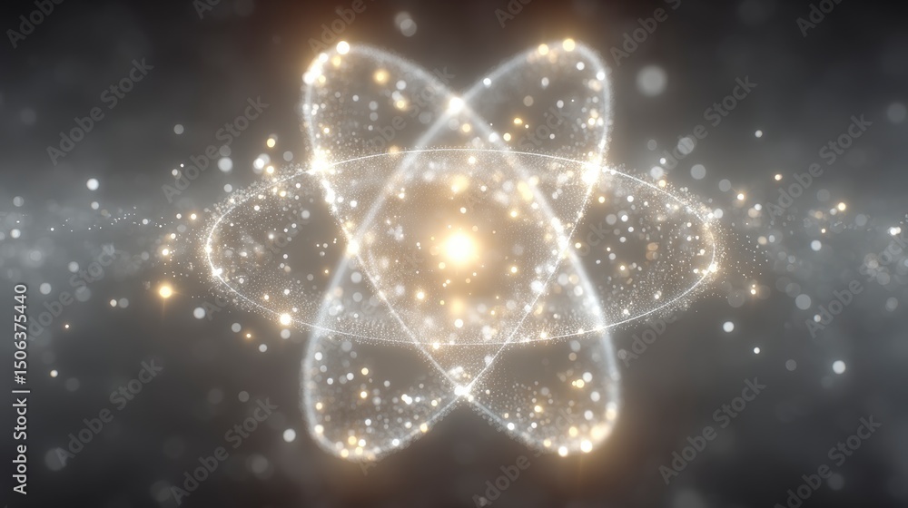 Poster glowing atom particle orbit abstract background