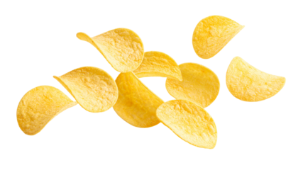 Flying potato chips isolated on transparent background