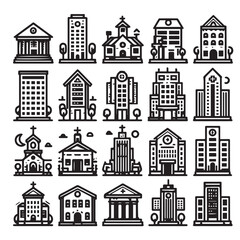 Essential City Icons Set: Bank, Shop, Hotel, Hospital, Home & More