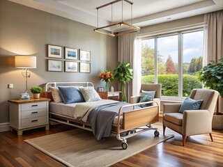 Modern Hospital Room Interior with Comfortable Furniture and Natural Light
