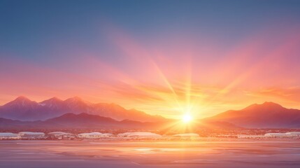 Fototapeta premium Majestic Sunset over Mountain Range and Cityscape