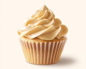 Tempting vanilla cupcake with a swirl of creamy caramel frosting ready to celebrate a special day