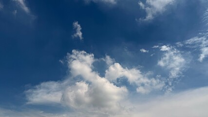 White cirrocumulus clouds beautifully dot the clear blue sky during an expansive summer day