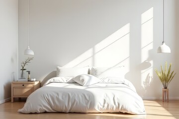 Minimalist Bedroom with White Bedding and Natural Light
