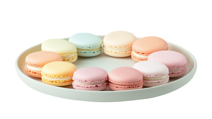 Obraz premium Colorful French Macarons Arranged on White Plate