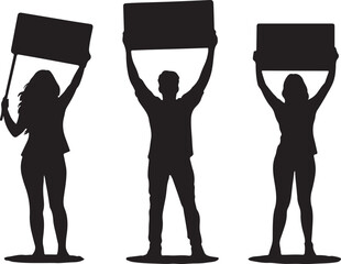 Silhouette of Protesters Holding Signs: Demonstration, Activism, Social Justice, Vector Image