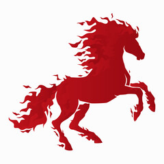 Red fire-style horse silhouette in rearing pose, dynamic and powerful vector illustration, perfect for Chinese zodiac, logo, or decorative design