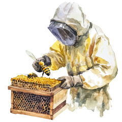 Beekeeper, watercolor drawing vector, high quality, isolated on a white background.
