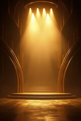 Golden stage with spotlights and abstract architecture