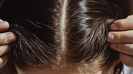 Obraz premium Person grooming hair with hands, focused view.