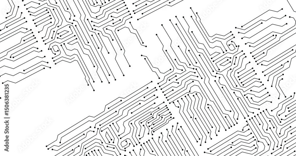 Poster Grey circuit line technology pattern on white background vector.