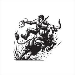Fototapeta premium Bull Rodeo Showdown – Cowboy Riding a Bucking Bull in Action