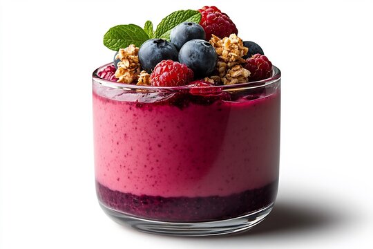 **Blueberry Panna Cotta In Glass Cup Topped With Fresh Berries, Isolated On White --Ar 3:2 --S 430 --V 6.1 --P G8Gxrjv** - @Darya (Relaxed) -# Create, Explore, And Organize On [Midjourney.Com](<Https: