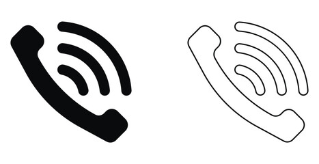 Ringing phone icon set. Telephone call sign. Smartphone ringing symbol vector file. Vector illustration. Ringing phone solid and line style.