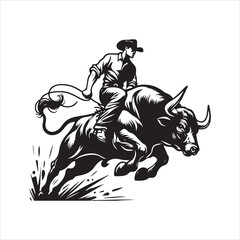 Bull Rodeo Showdown &ndash; Cowboy Riding a Bucking Bull in Action

