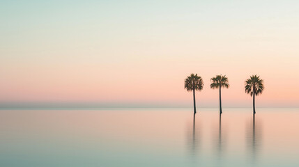 Minimalist Palm Trees Sunset Over Calm Water