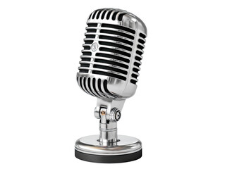Chrome Vintage Microphone: A classic chrome microphone stands ready, its iconic design evoking the golden age of broadcasting and music.