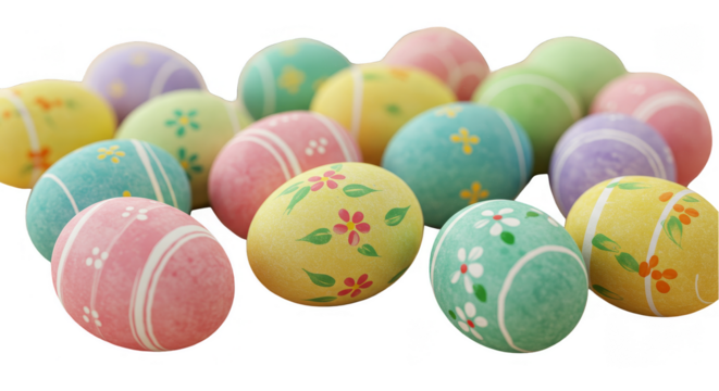 Pastel Decorated Easter Eggs on Transparent Background Photo Illustration