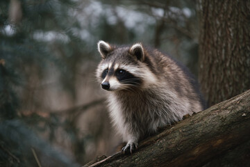 a raccoon is sitting on a tree branch