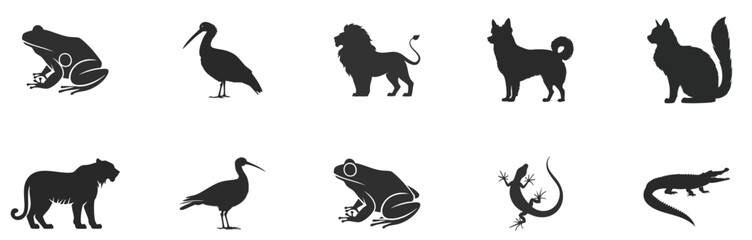 Silhouettes of Animal icons set. vector
