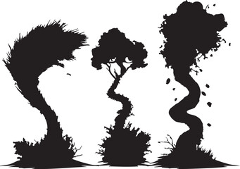 Fototapeta premium Silhouette of Twisted Trees: Abstract Nature Art, Dark Fantasy Forest Illustration
