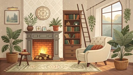 living room with fireplace background banner