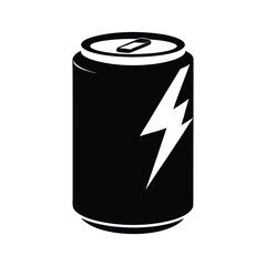 Vector illustration of a black energy drink can with a white lightning bolt symbol on a white background