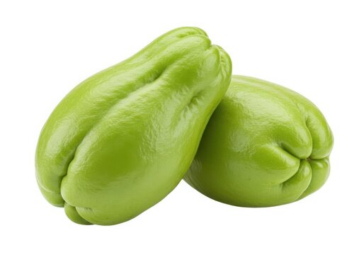 Two fresh chayotes isolated on white background