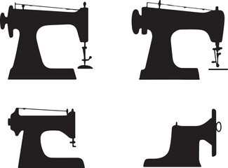 Vintage Sewing Machine Silhouettes: Antique Tailoring Equipment Vector Graphics Set