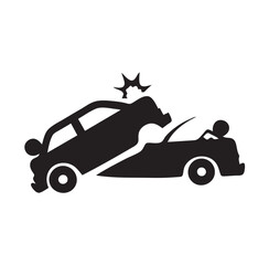 Obraz premium Traffic Collision Icon – Two Cars Crashing in Flat Style