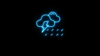 Glowing night storm icon with rain icon image. Lightning storm icon on black background.