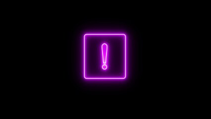 Neon warning sign with exclamation mark. Warning symbol of a dangerous point.