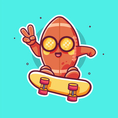 cool rugby ball character mascot playing skateboard isolated cartoon