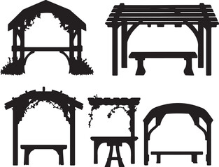 Silhouette Garden Structures: Arbors, Pergolas, Benches, Outdoor Decor, Landscape Design Elements