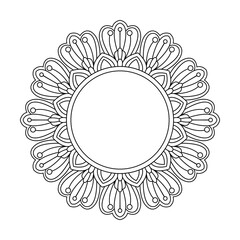 Radiating Artistic Ornament Mandala in Black and White Coloring Book Page