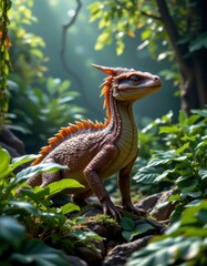 Orange and Brown Scaled Fantasy Dragon in Lush Green Jungle Setting