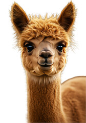 Obraz premium Cute Alpaca Portrait Animal Furry Face Domestic Brown Isolated PNG