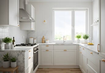 Modern white tone kitchen interior with minimal design, perfect for home decor inspiration, magazine features, and real estate marketing