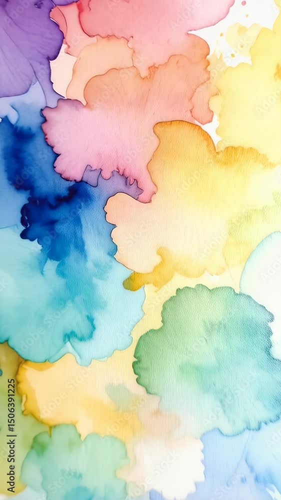 Poster fluid blooms of pastel watercolor create an abstract floral pattern with soft edges and vibrant grad