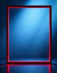 Red Neon Frame on Blue Background Minimalist Product Display