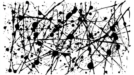 Obraz premium Abstract design featuring black ink splatters and lines.